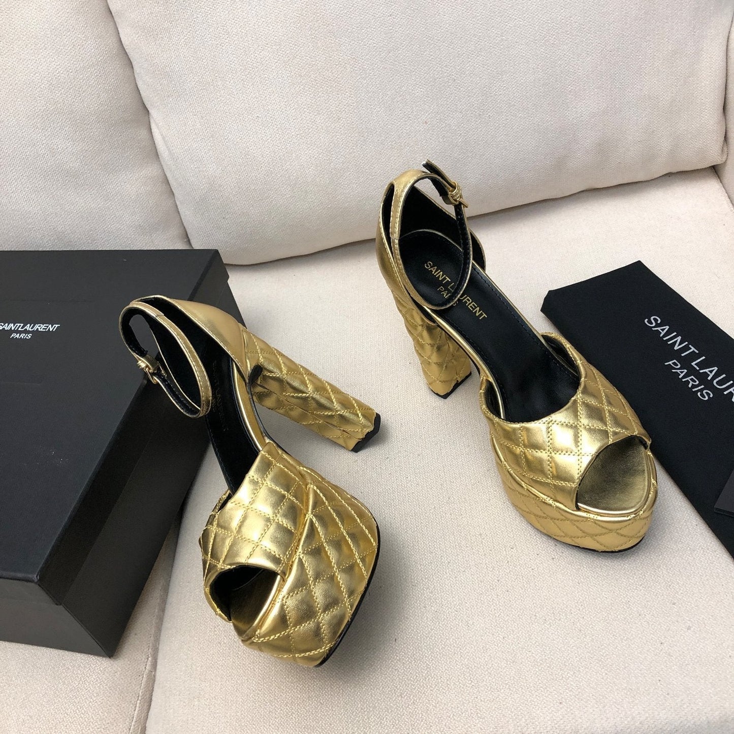 SL JODIE 135 PLATFORM SANDALS GOLD EMBOSSED CALFSKIN - 34