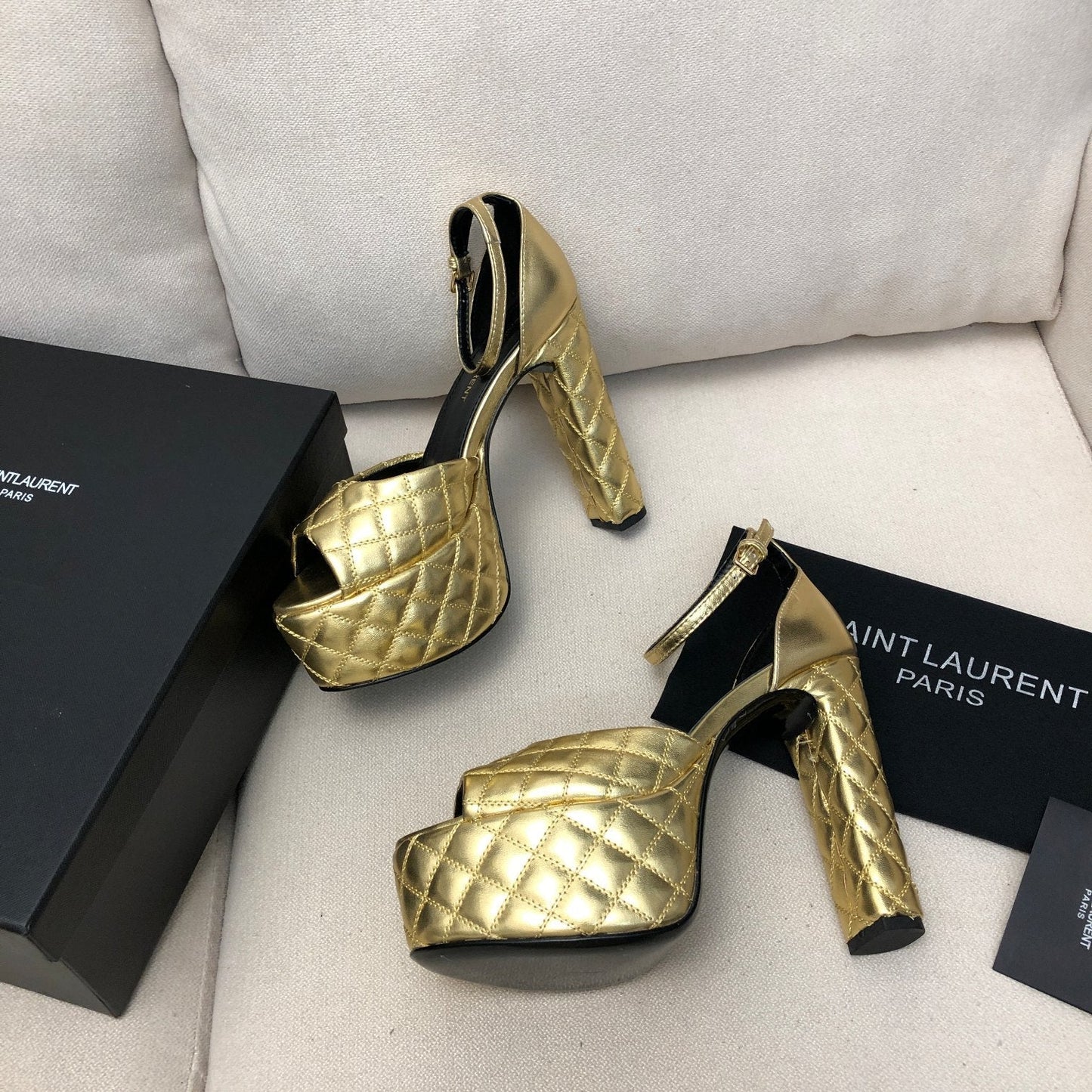 SL JODIE 135 PLATFORM SANDALS GOLD EMBOSSED CALFSKIN - 34