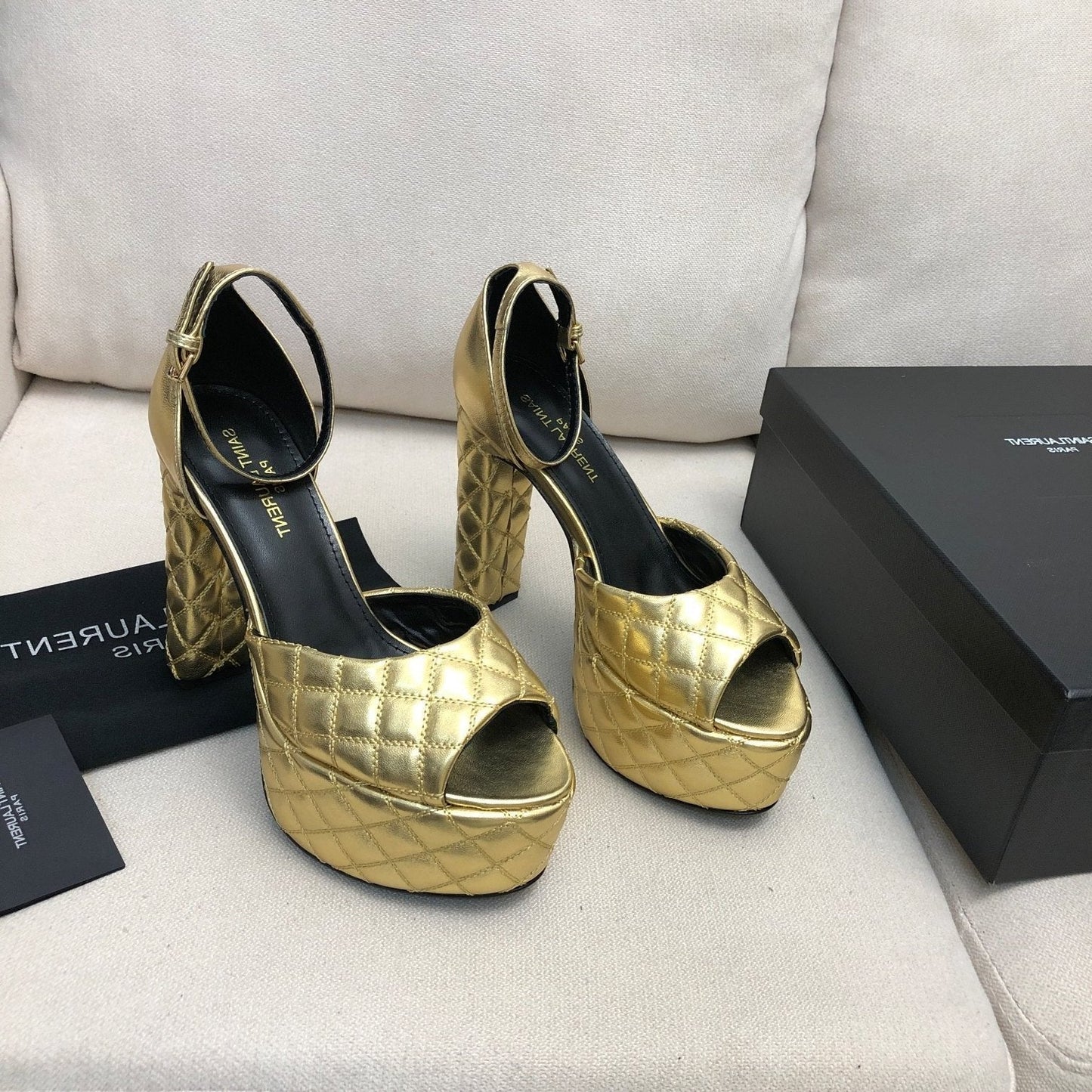 SL JODIE 135 PLATFORM SANDALS GOLD EMBOSSED CALFSKIN - 34
