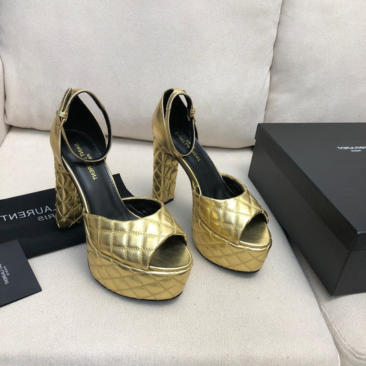 SL JODIE 135 PLATFORM SANDALS GOLD EMBOSSED CALFSKIN - 34