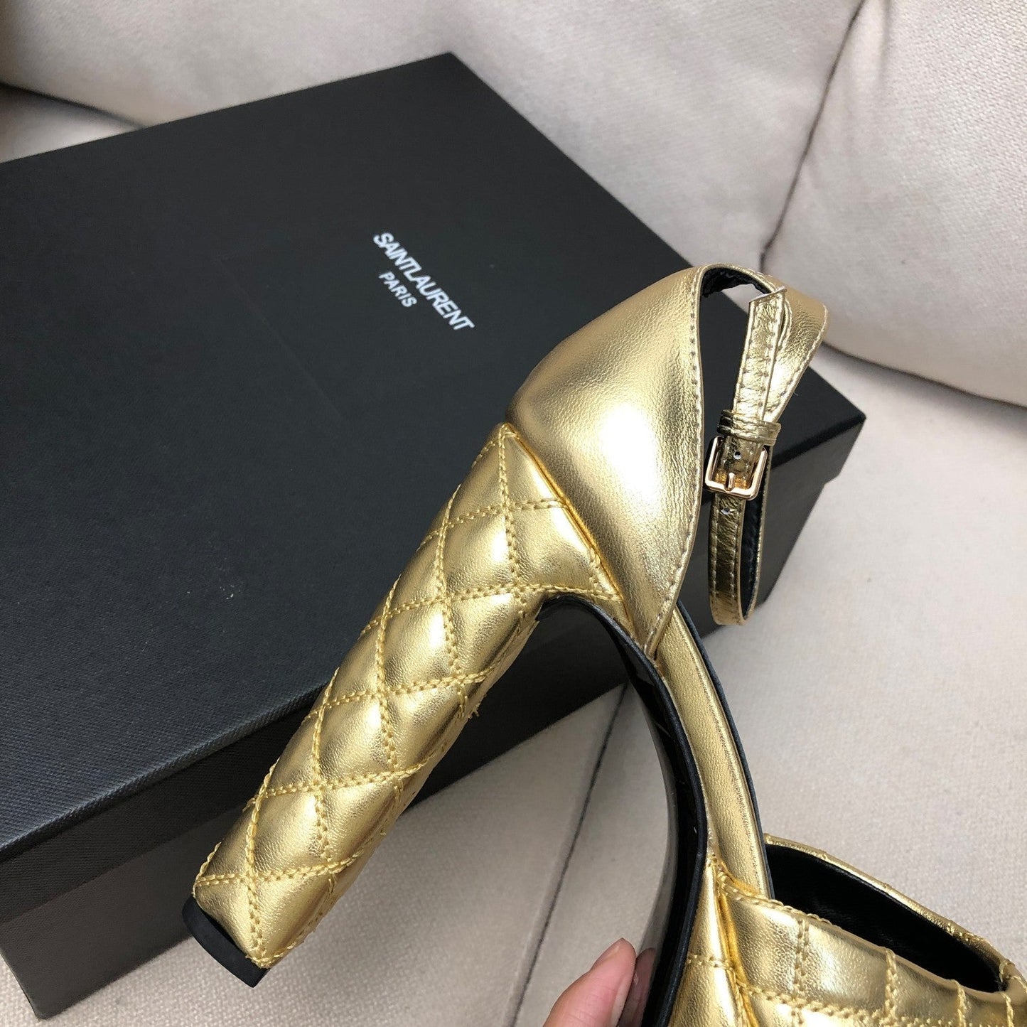 SL JODIE 135 PLATFORM SANDALS GOLD EMBOSSED CALFSKIN - 34