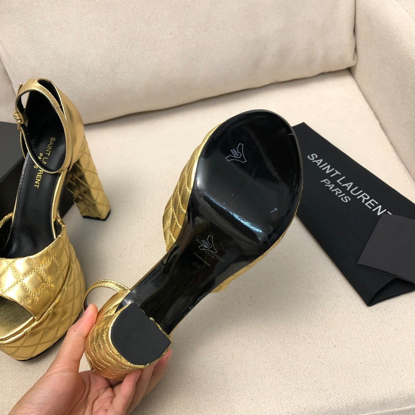SL JODIE 135 PLATFORM SANDALS GOLD EMBOSSED CALFSKIN - 34