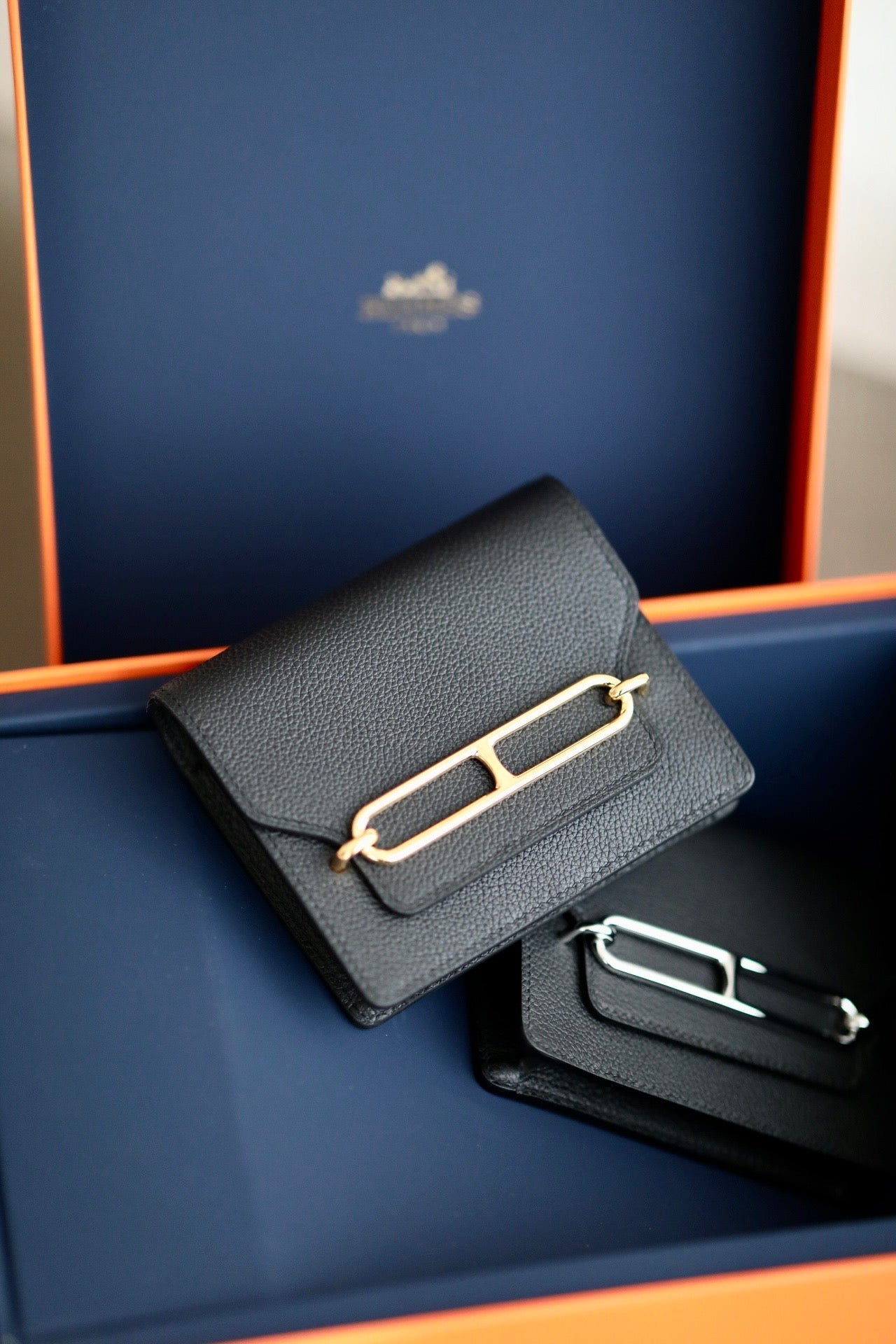 HM RoulisSlim Wallet 12.7 Black Calfskin - Gold hardware