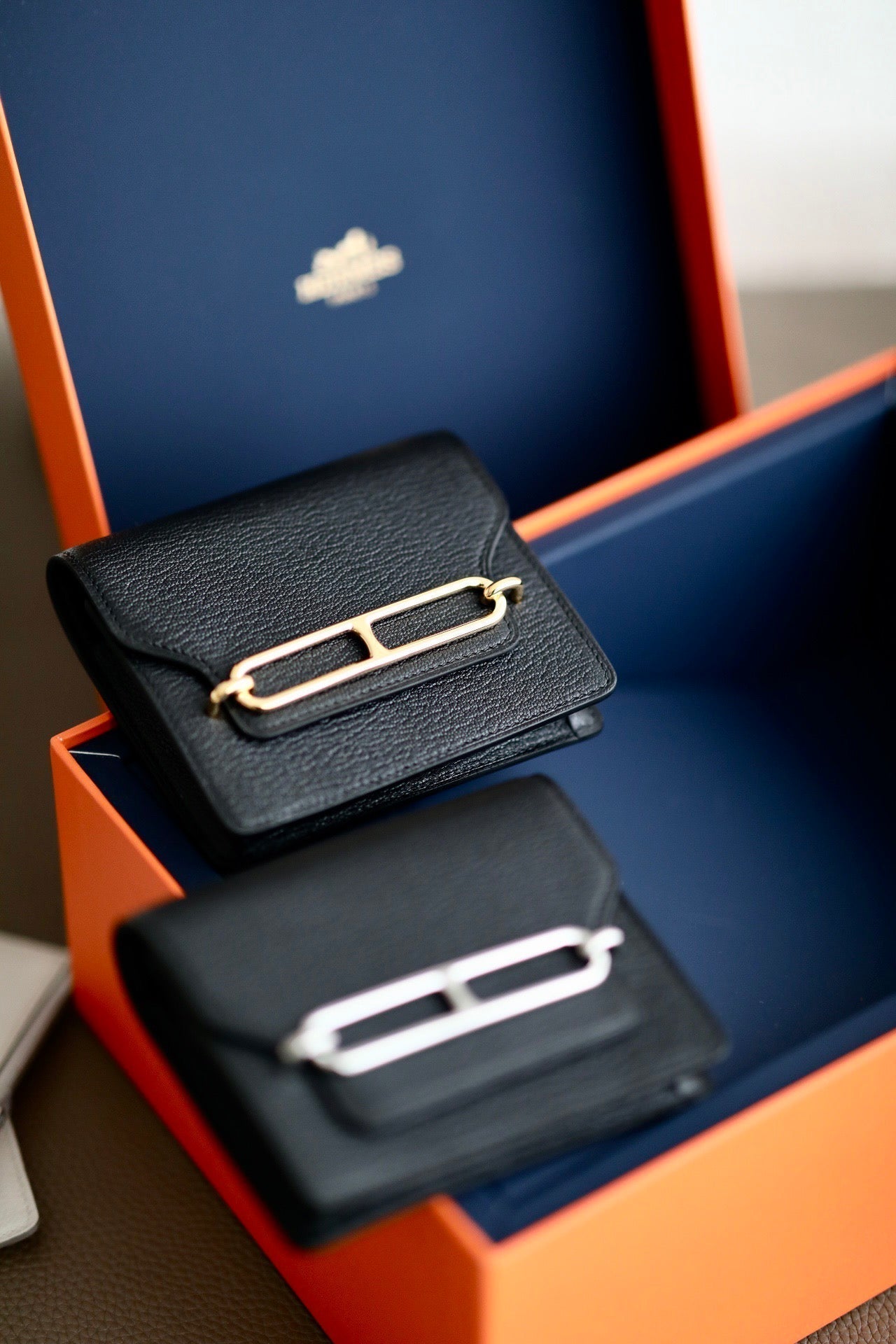 HM RoulisSlim Wallet 12.7 Black Calfskin - Gold hardware