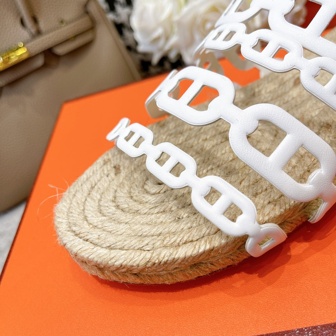 STRAW SOLE SLIPPERS WHITE LAMBSKIN - 35