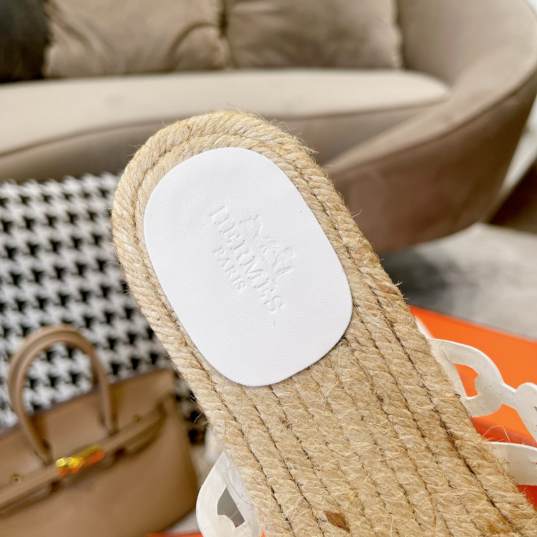 STRAW SOLE SLIPPERS WHITE LAMBSKIN - 35