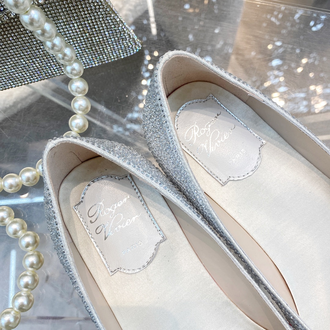 EFFLORESCENCE BALLERINAS IN SILVER CALFSKIN WITH FULLY EMBELLISHED CRYSTALS - 35