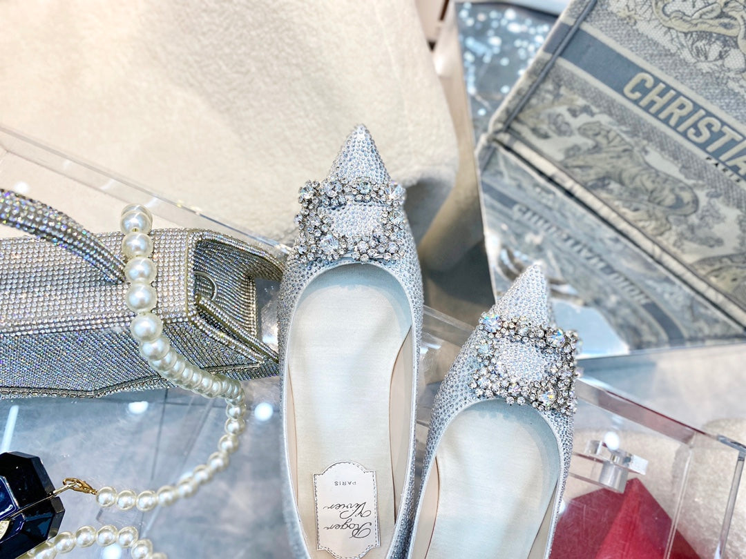 EFFLORESCENCE BALLERINAS IN SILVER CALFSKIN WITH FULLY EMBELLISHED CRYSTALS - 35