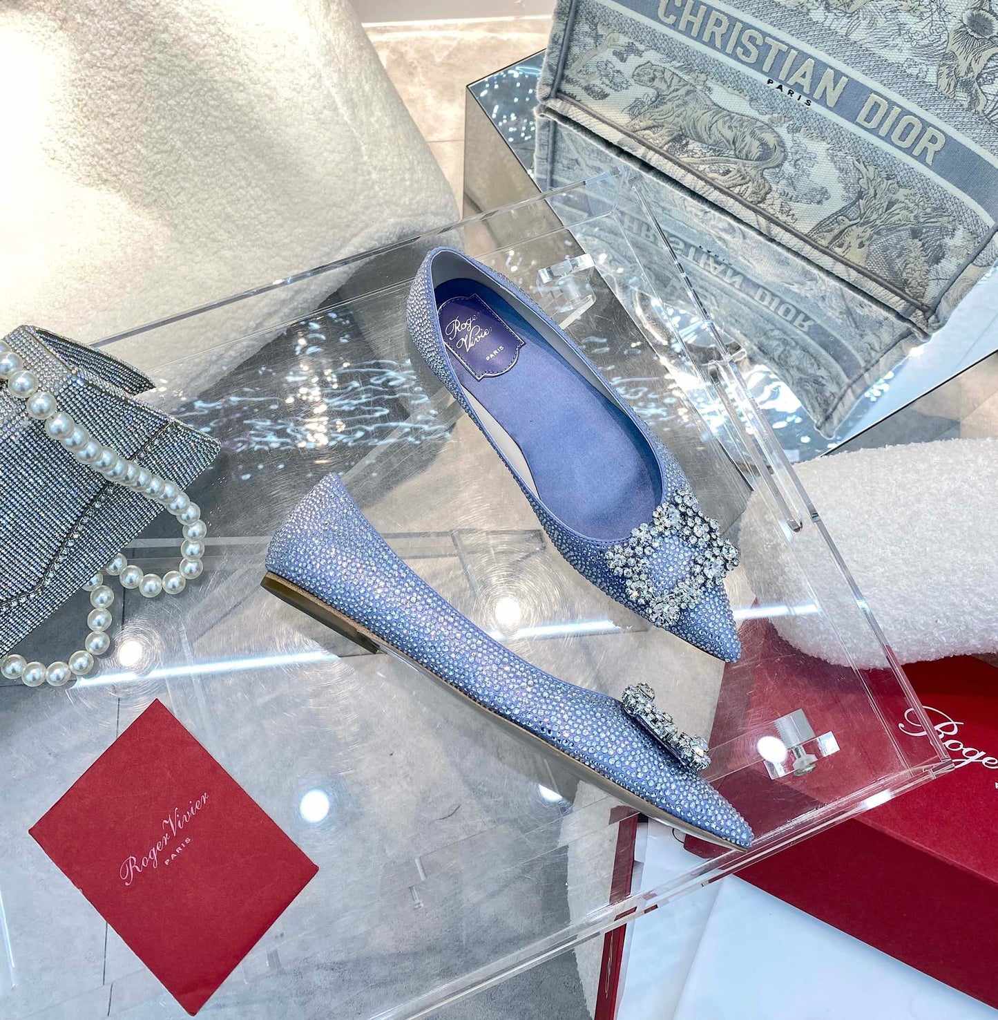 EFFLORESCENCE BALLERINAS IN BLUE CALFSKIN WITH FULLY EMBELLISHED CRYSTALS - 35