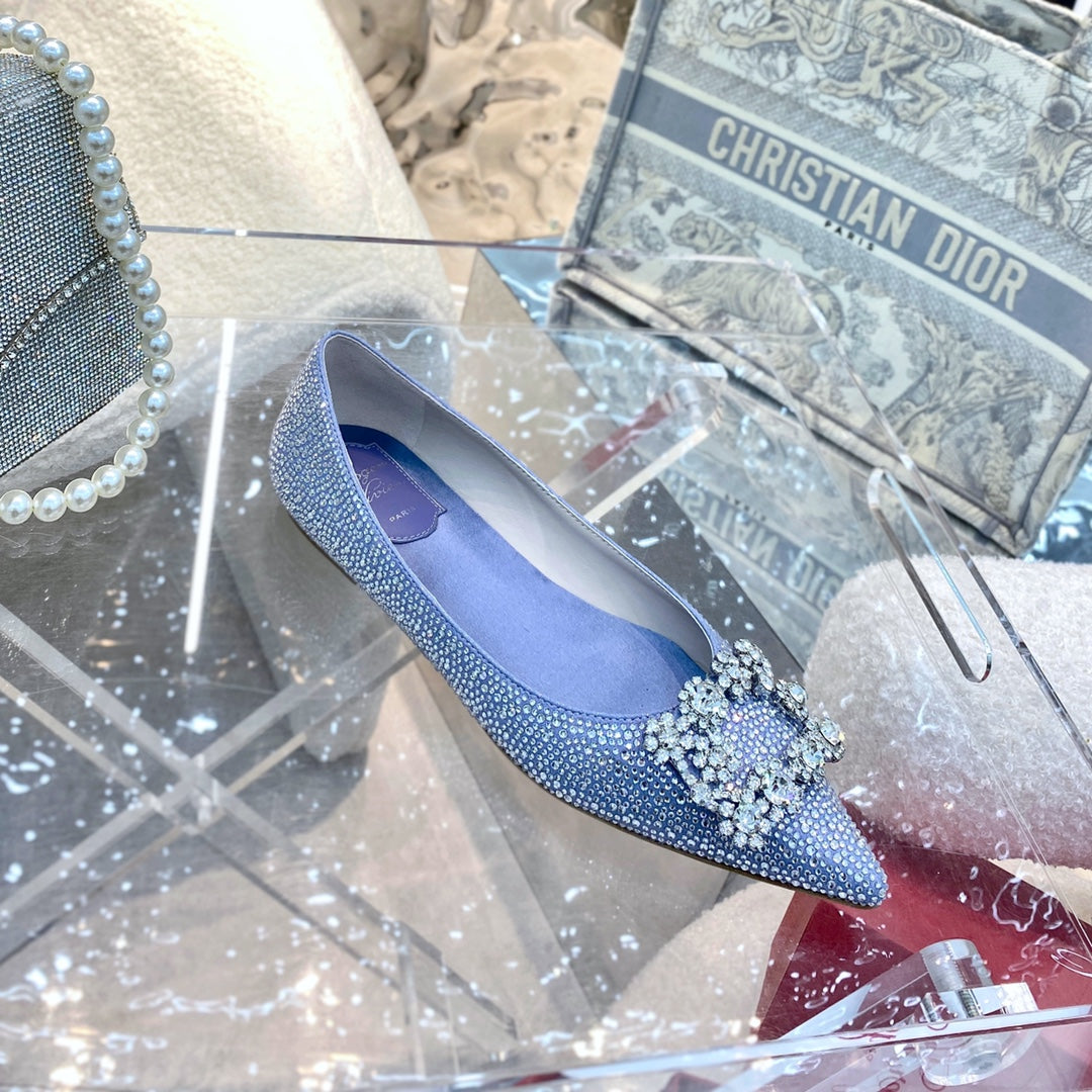 EFFLORESCENCE BALLERINAS IN BLUE CALFSKIN WITH FULLY EMBELLISHED CRYSTALS - 35