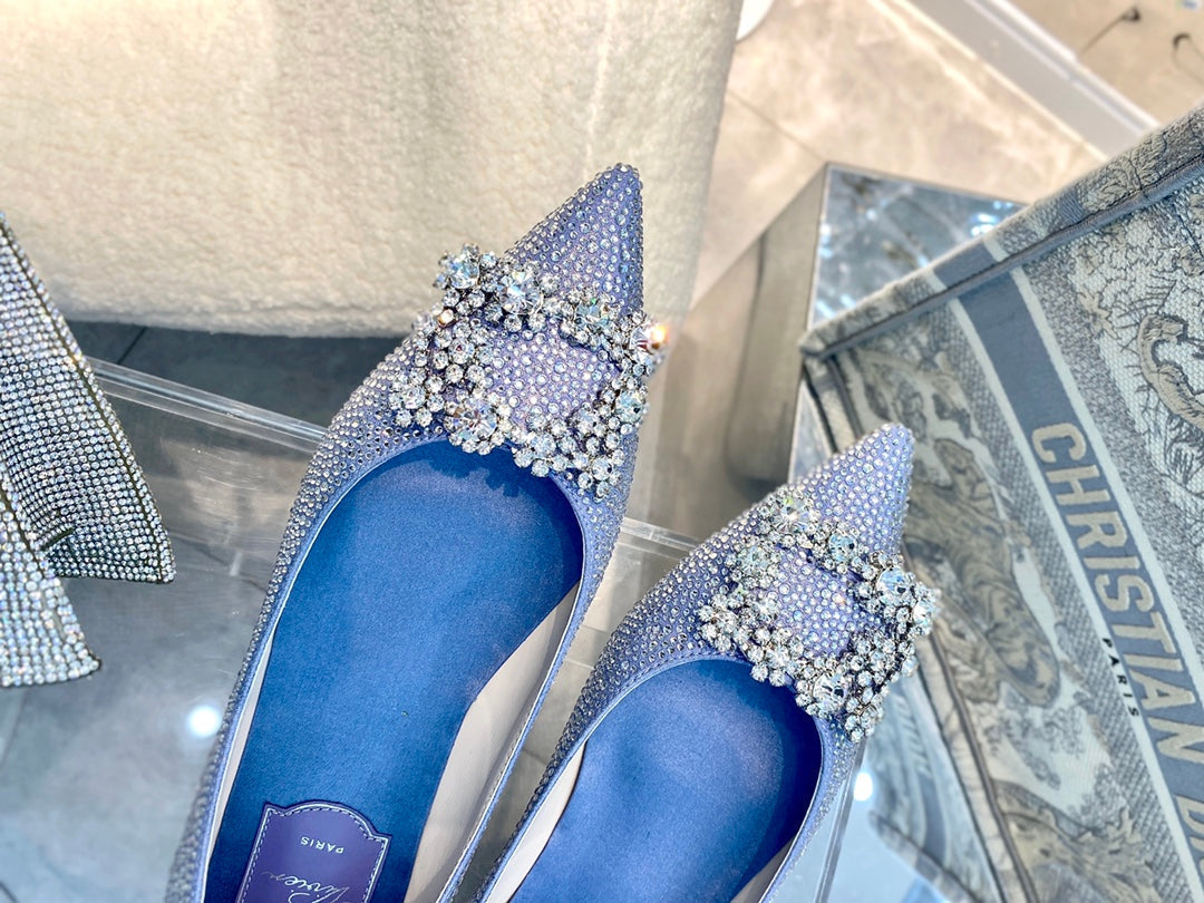 EFFLORESCENCE BALLERINAS IN BLUE CALFSKIN WITH FULLY EMBELLISHED CRYSTALS - 35