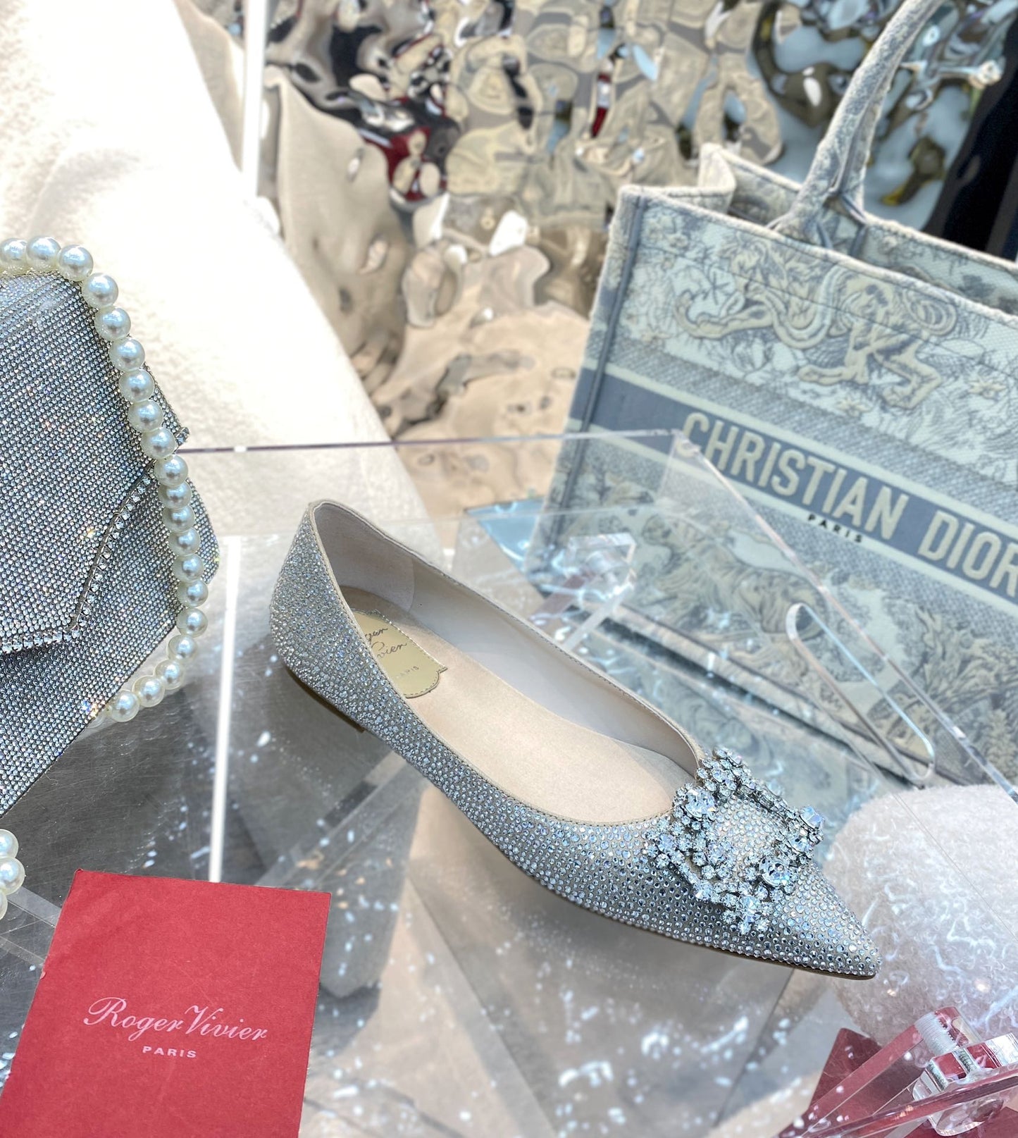 EFFLORESCENCE BALLERINAS IN BEIGE CALFSKIN WITH FULLY EMBELLISHED CRYSTALS - 35