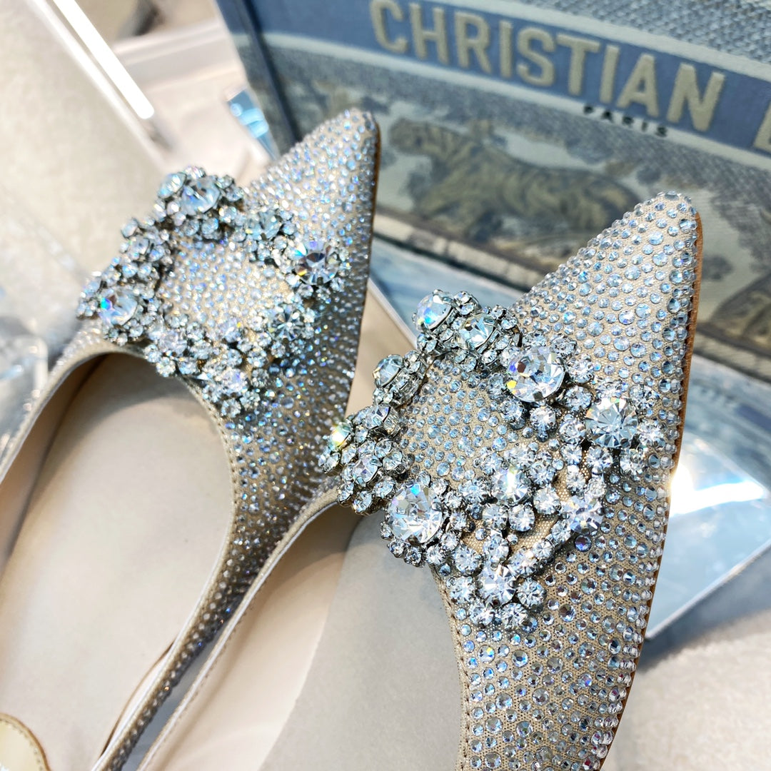 EFFLORESCENCE BALLERINAS IN BEIGE CALFSKIN WITH FULLY EMBELLISHED CRYSTALS - 35