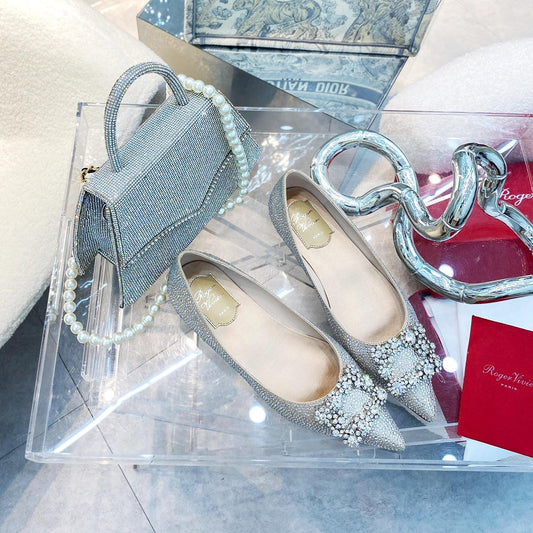 EFFLORESCENCE BALLERINAS IN BEIGE CALFSKIN WITH FULLY EMBELLISHED CRYSTALS - 35