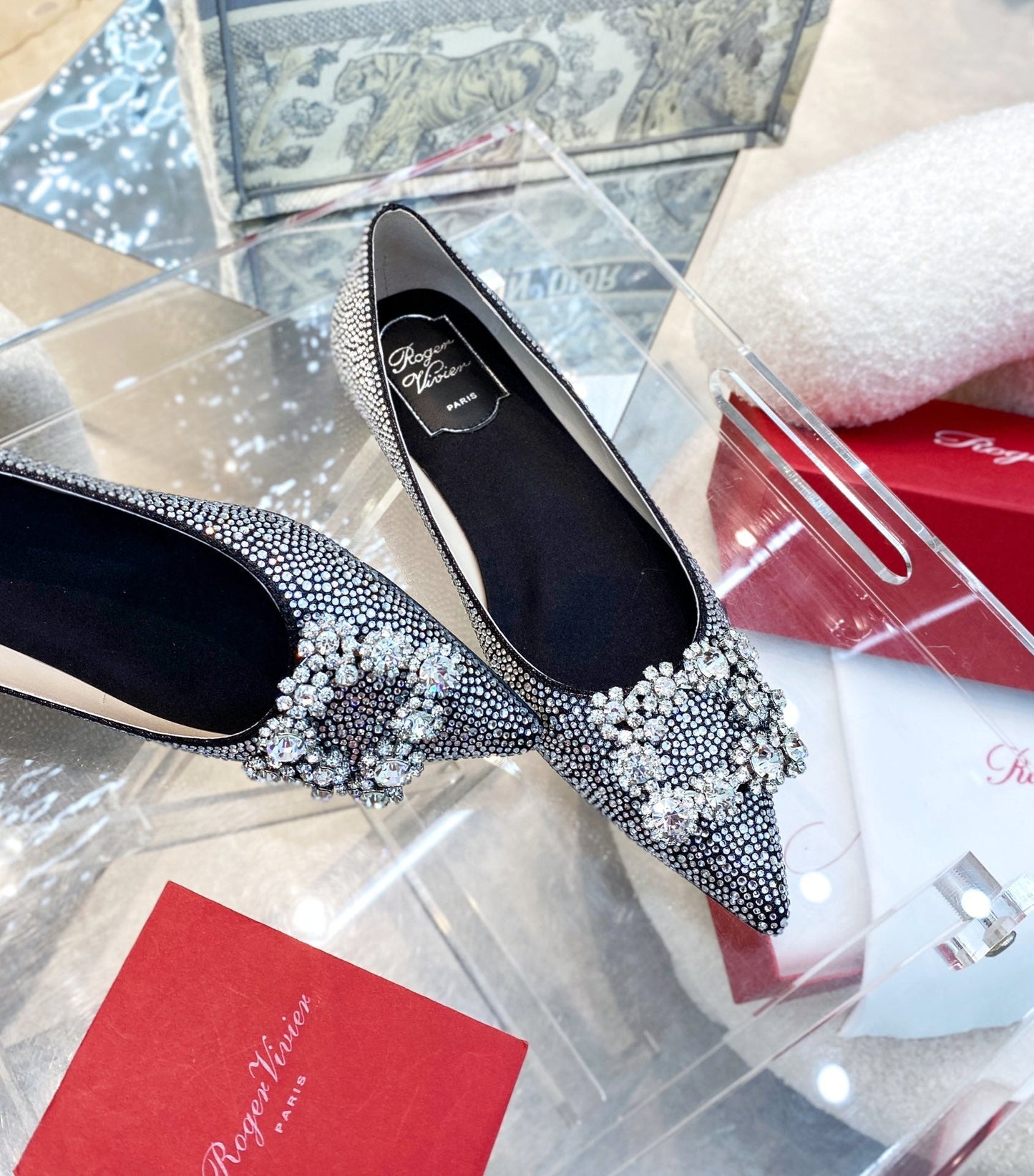 EFFLORESCENCE BALLERINAS IN BLACK CALFSKIN WITH FULLY EMBELLISHED CRYSTALS - 35