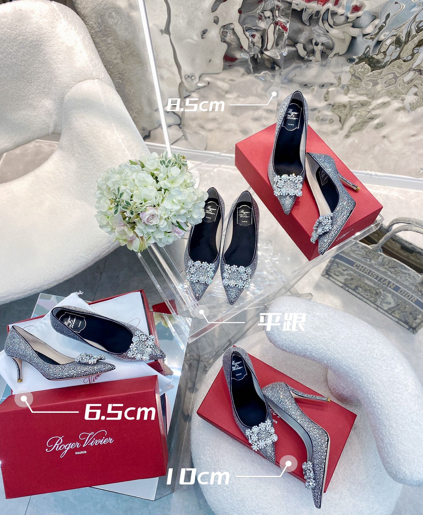 EFFLORESCENCE BALLERINAS IN BLACK CALFSKIN WITH FULLY EMBELLISHED CRYSTALS - 35