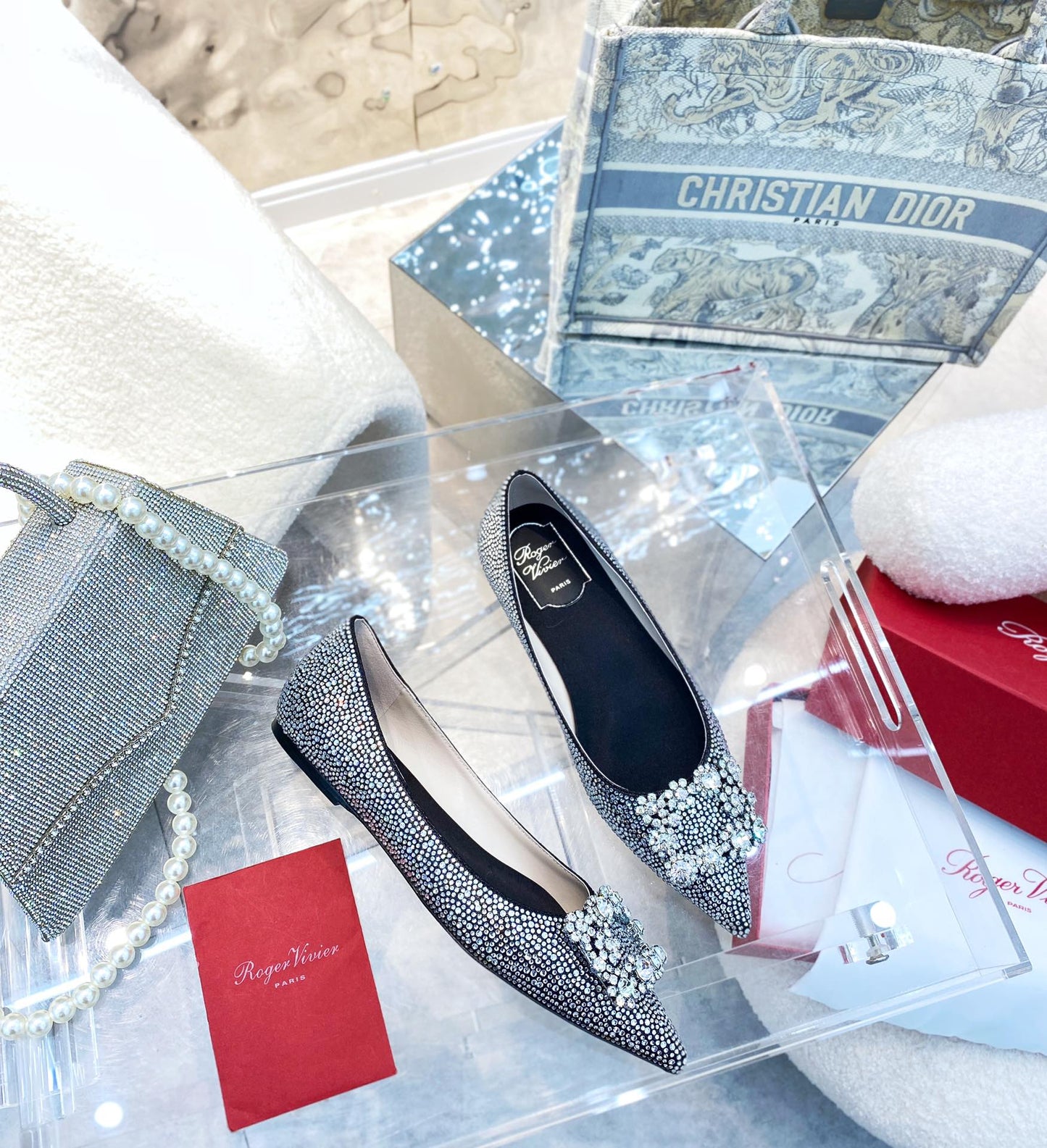 EFFLORESCENCE BALLERINAS IN BLACK CALFSKIN WITH FULLY EMBELLISHED CRYSTALS - 35