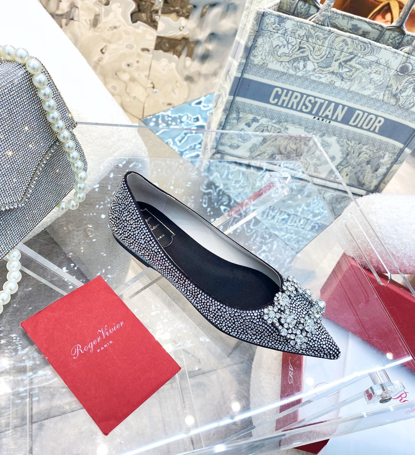 EFFLORESCENCE BALLERINAS IN BLACK CALFSKIN WITH FULLY EMBELLISHED CRYSTALS - 35