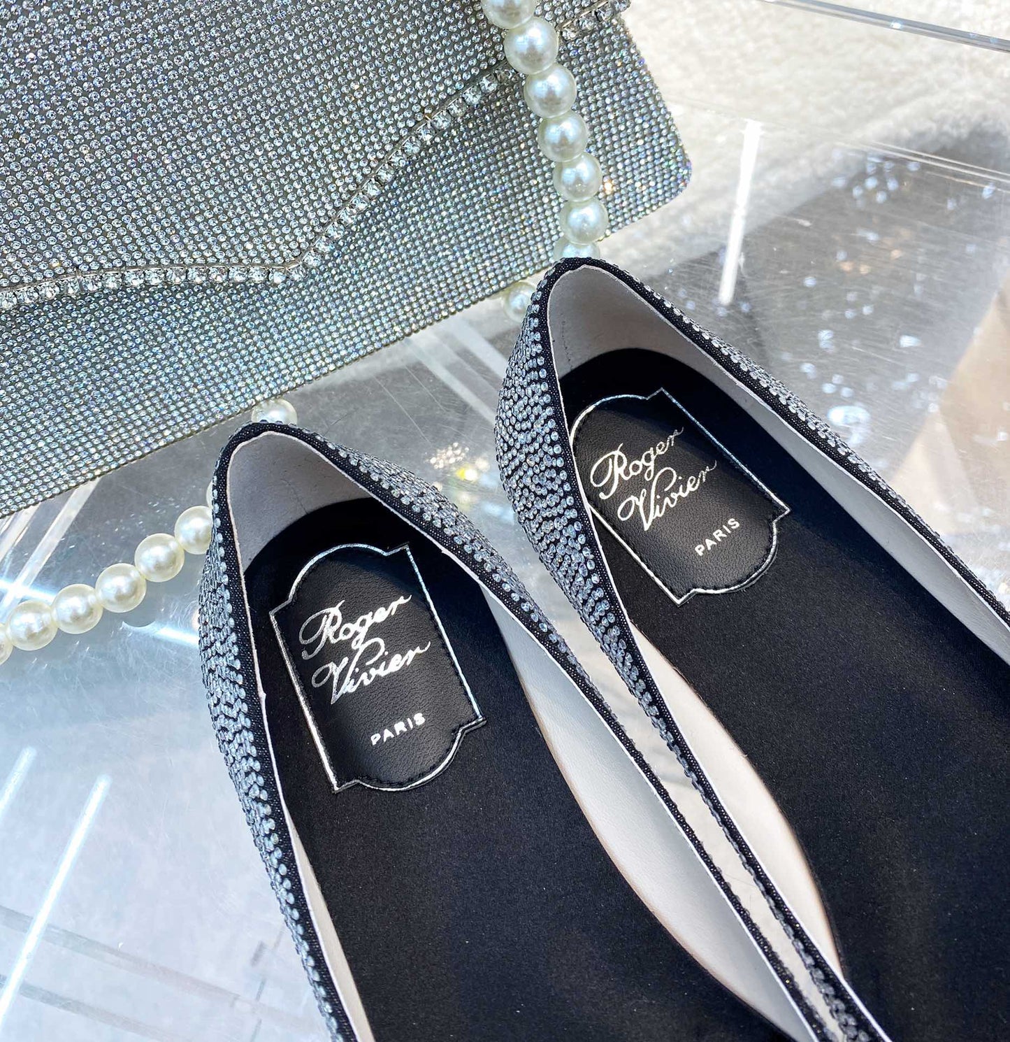 EFFLORESCENCE BALLERINAS IN BLACK CALFSKIN WITH FULLY EMBELLISHED CRYSTALS - 35