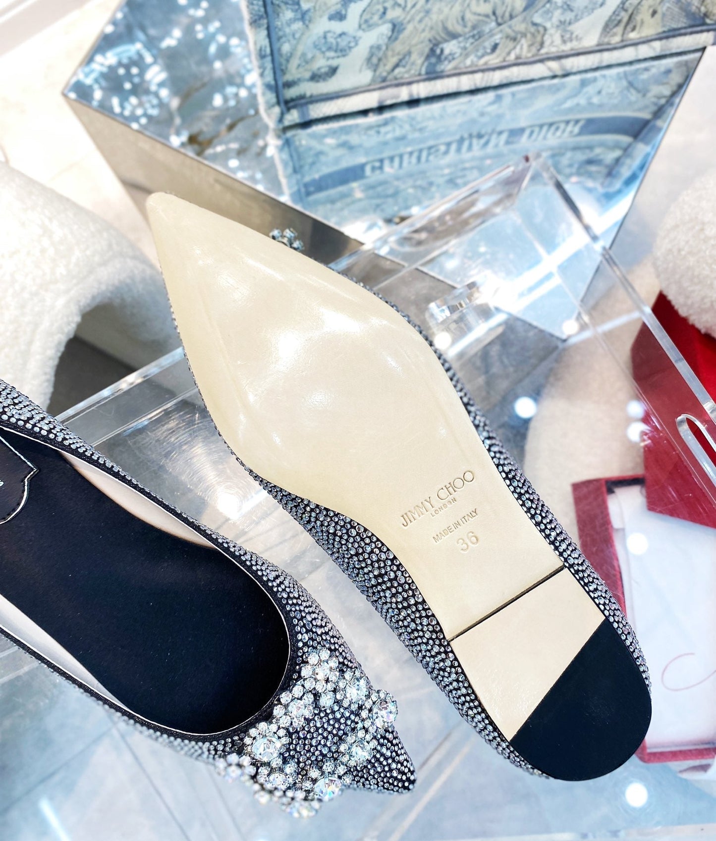 EFFLORESCENCE BALLERINAS IN BLACK CALFSKIN WITH FULLY EMBELLISHED CRYSTALS - 35