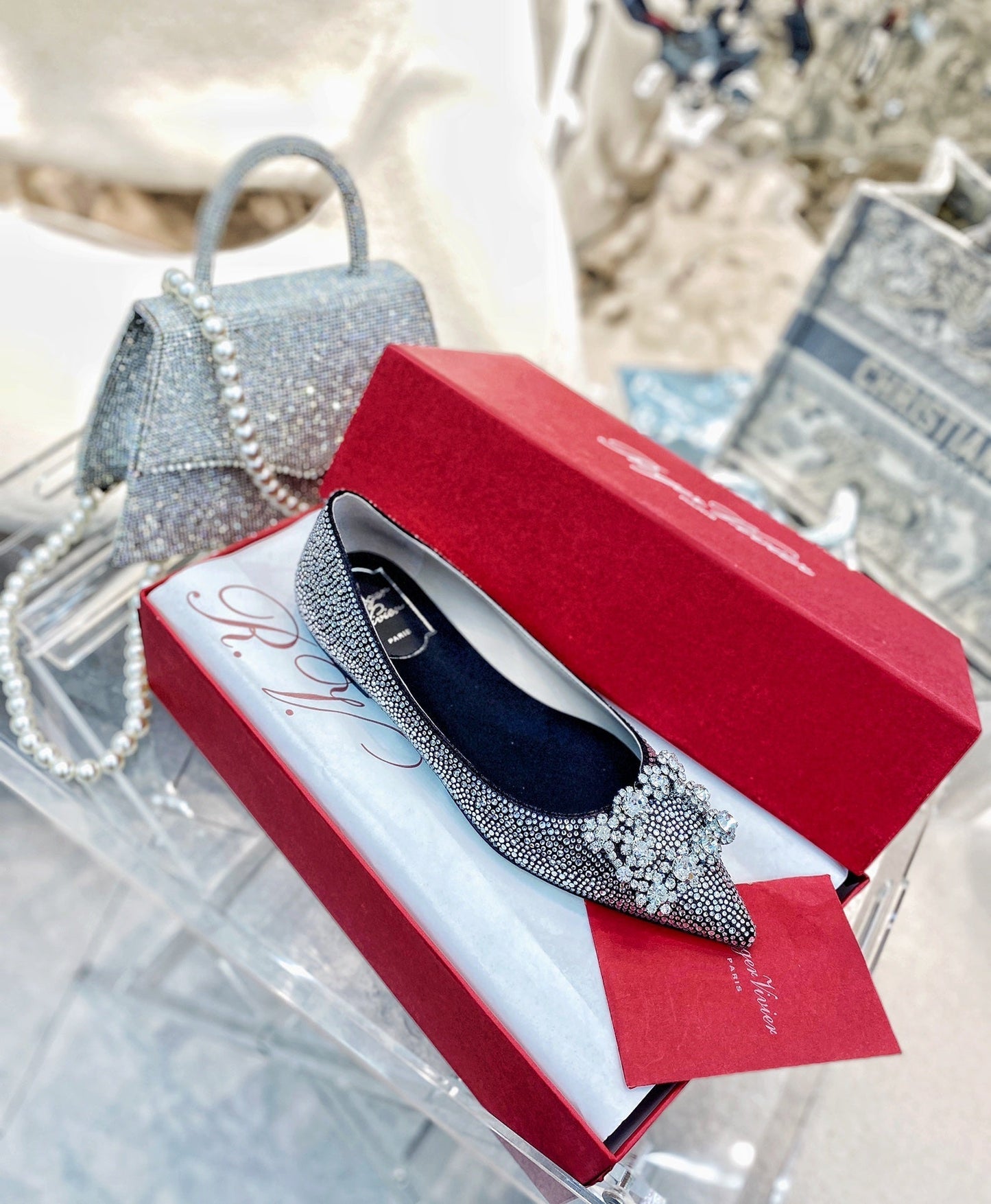 EFFLORESCENCE BALLERINAS IN BLACK CALFSKIN WITH FULLY EMBELLISHED CRYSTALS - 35