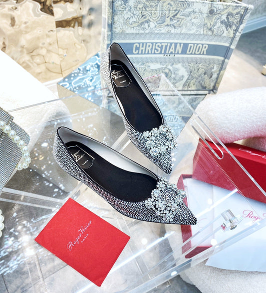 EFFLORESCENCE BALLERINAS IN BLACK CALFSKIN WITH FULLY EMBELLISHED CRYSTALS - 35