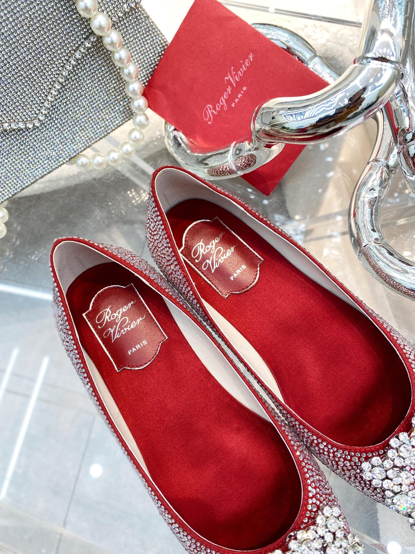 EFFLORESCENCE BALLERINAS IN RED CALFSKIN WITH FULLY EMBELLISHED CRYSTALS - 35