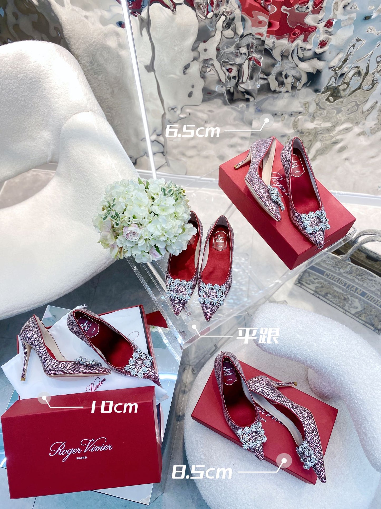 EFFLORESCENCE BALLERINAS IN RED CALFSKIN WITH FULLY EMBELLISHED CRYSTALS - 35