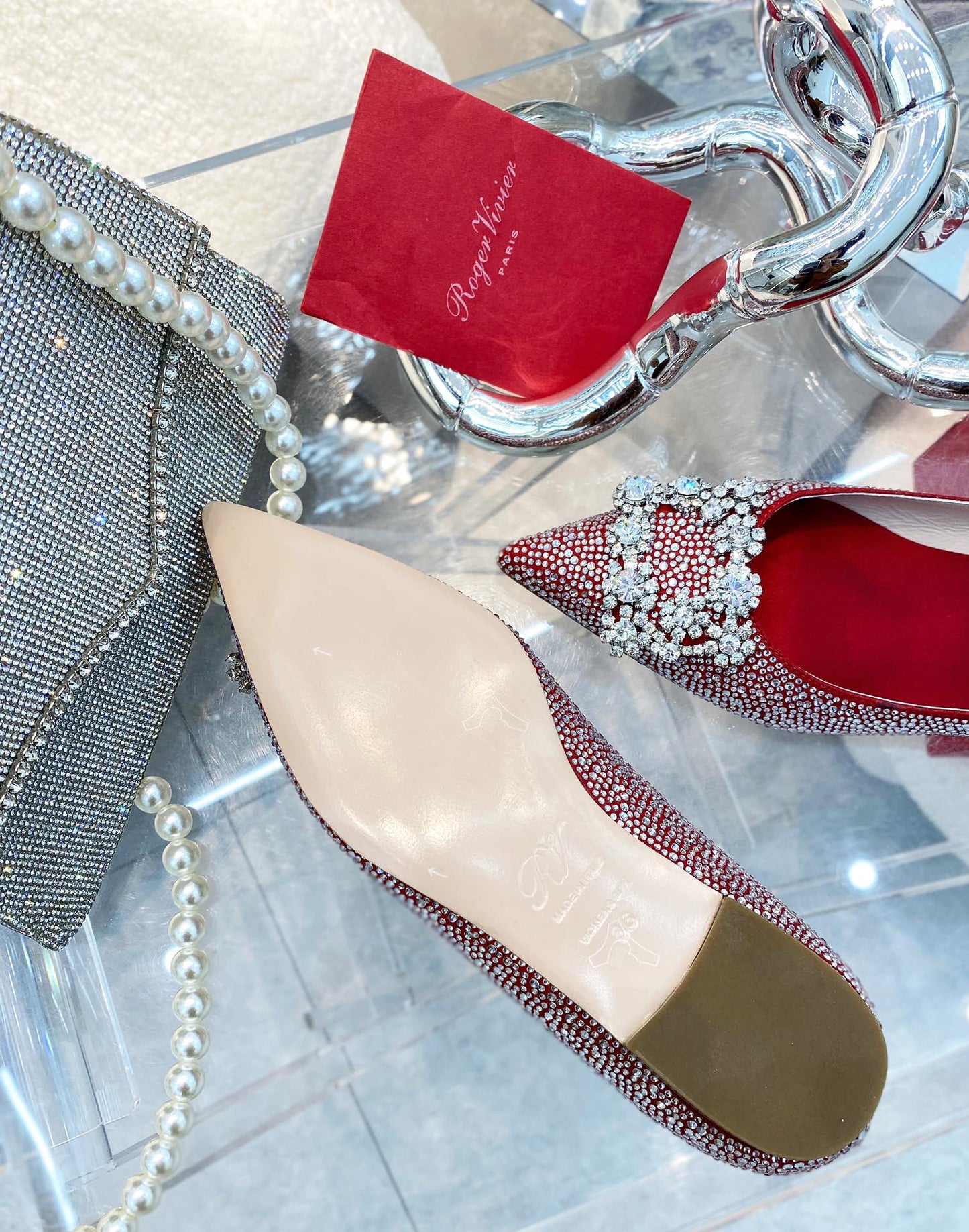 EFFLORESCENCE BALLERINAS IN RED CALFSKIN WITH FULLY EMBELLISHED CRYSTALS - 35