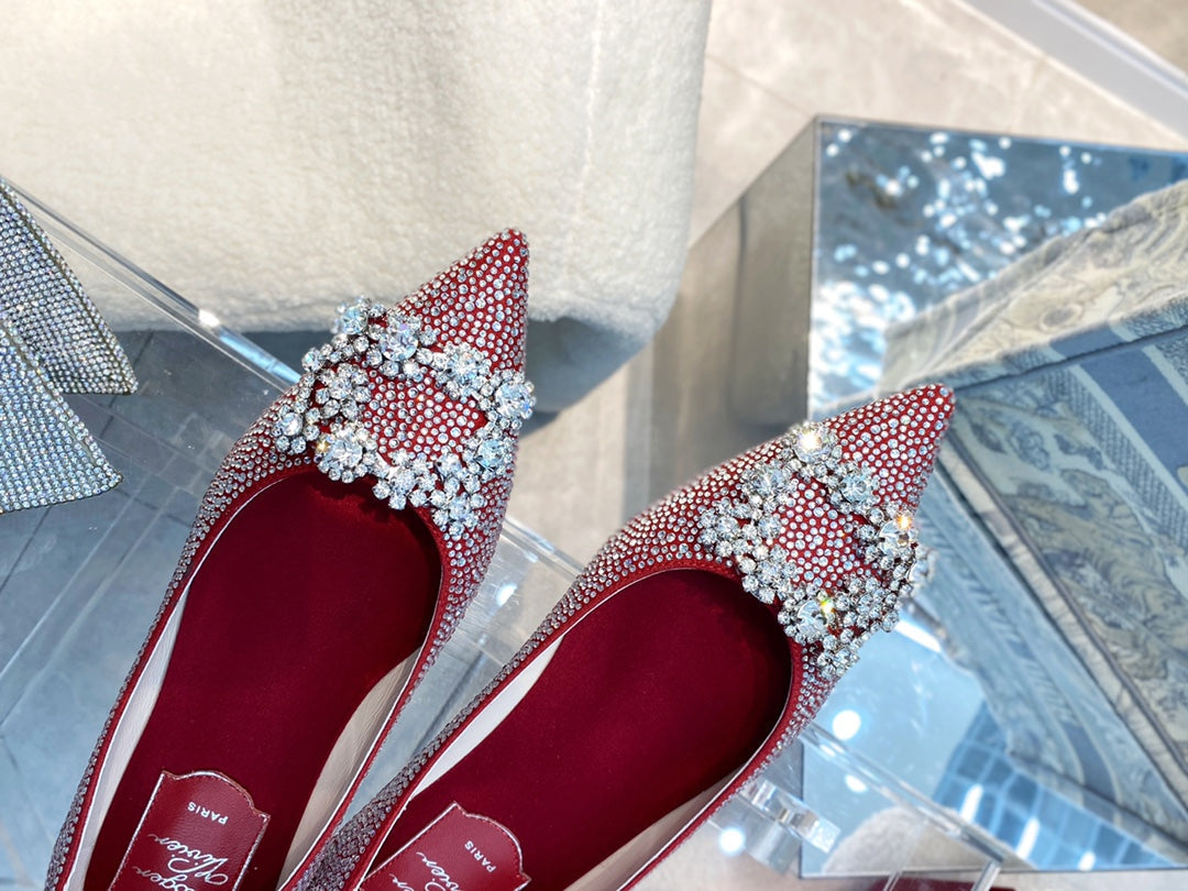 EFFLORESCENCE BALLERINAS IN RED CALFSKIN WITH FULLY EMBELLISHED CRYSTALS - 35