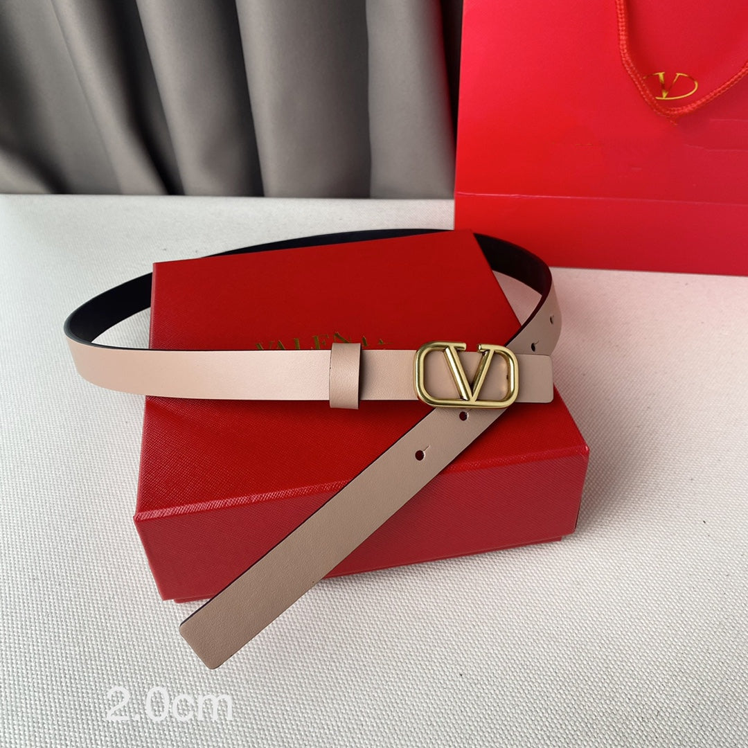 REVERSIBLE VLOGO SIGNATURE BELT IN GLOSSY BEIGE BLACK CALFSKIN GHW 20 MM - 30