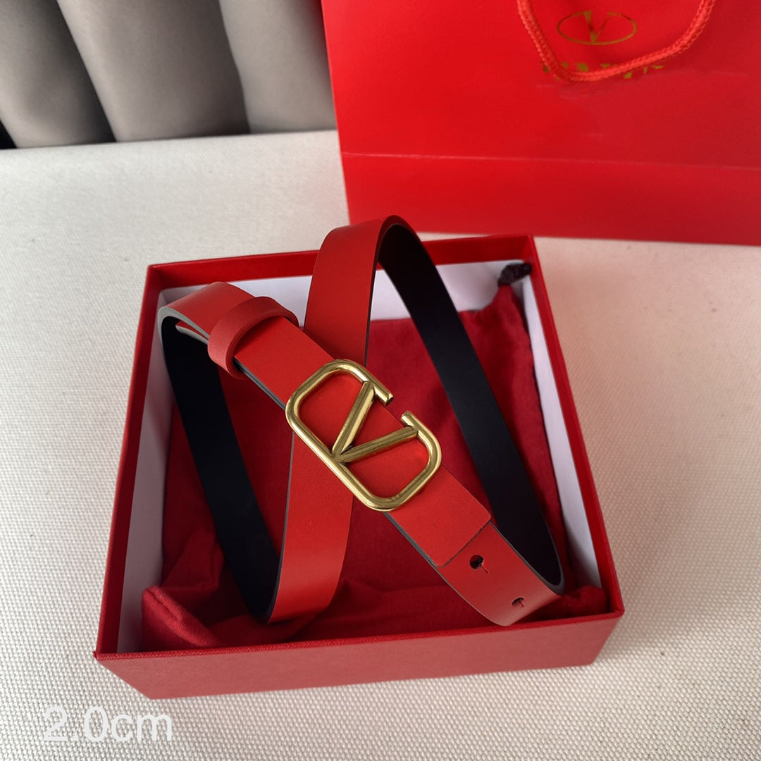 REVERSIBLE VLOGO SIGNATURE BELT IN GLOSSY BLACK RED CALFSKIN GHW 20 MM - 30