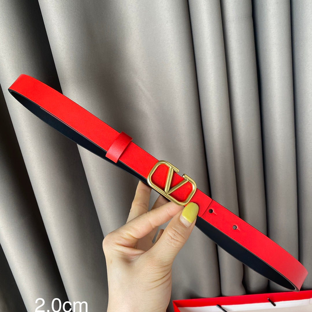REVERSIBLE VLOGO SIGNATURE BELT IN GLOSSY BLACK RED CALFSKIN GHW 20 MM - 30