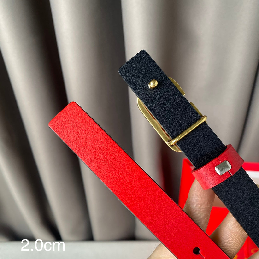 REVERSIBLE VLOGO SIGNATURE BELT IN GLOSSY BLACK RED CALFSKIN GHW 20 MM - 30