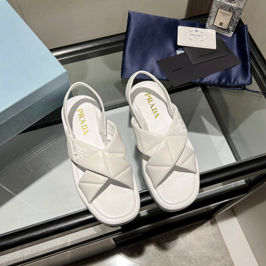 PRA PADDED CRISSCROSS SANDALS WHITE LAMBSKIN - 35