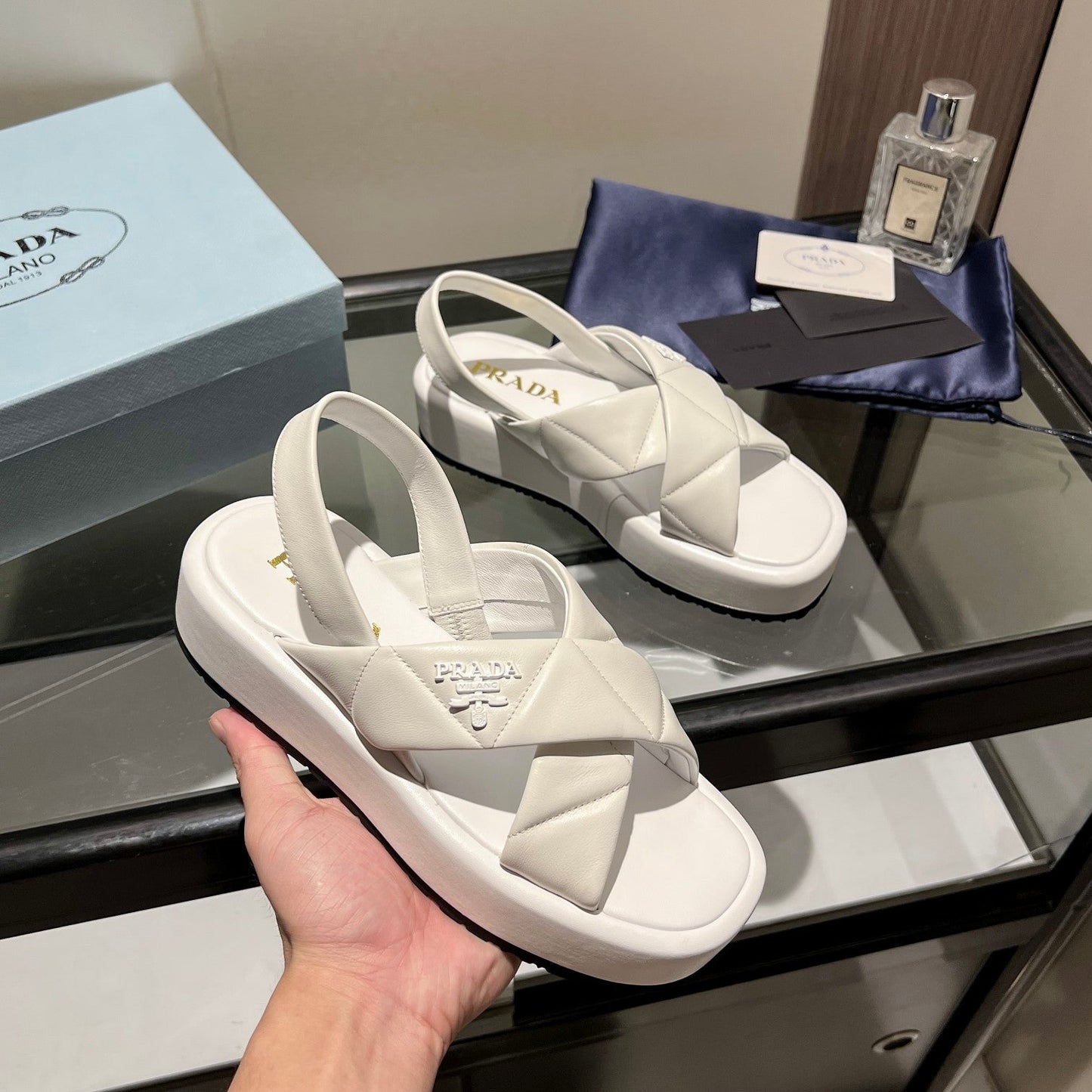PRA PADDED CRISSCROSS SANDALS WHITE LAMBSKIN - 35