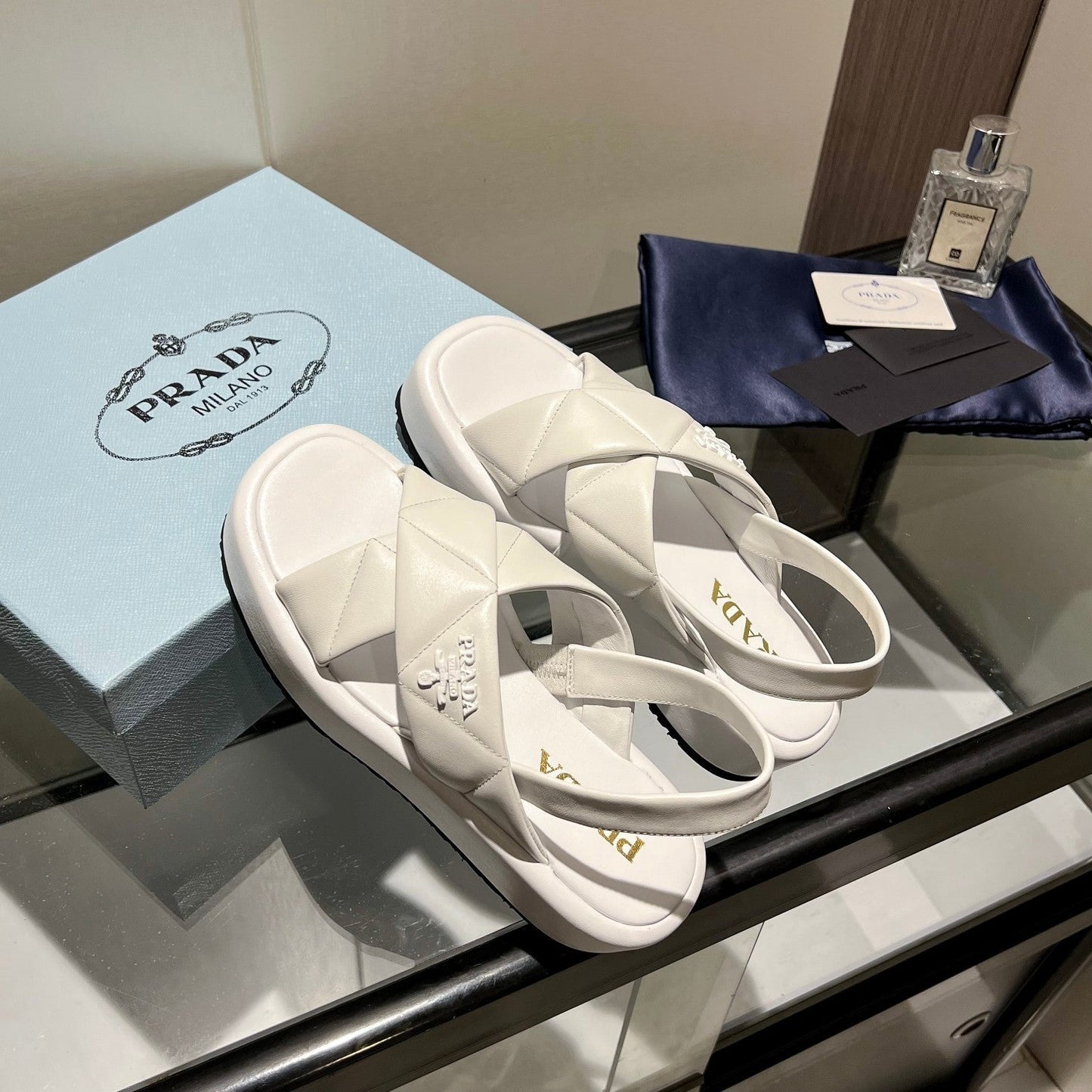 PRA PADDED CRISSCROSS SANDALS WHITE LAMBSKIN - 35