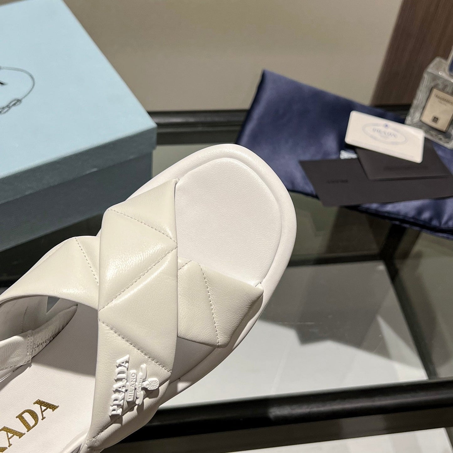 PRA PADDED CRISSCROSS SANDALS WHITE LAMBSKIN - 35