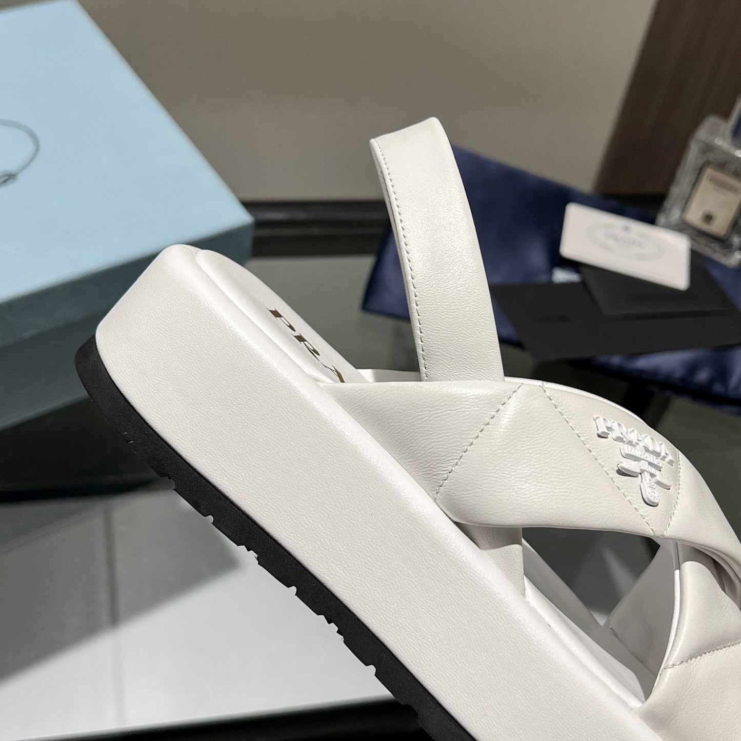 PRA PADDED CRISSCROSS SANDALS WHITE LAMBSKIN - 35