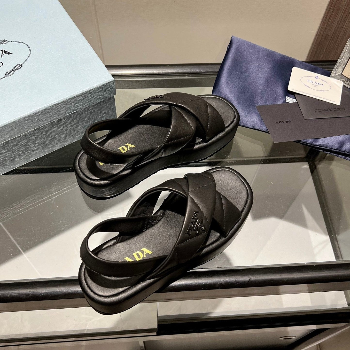 PRA PADDED CRISSCROSS SANDALS BLACK LAMBSKIN - 35