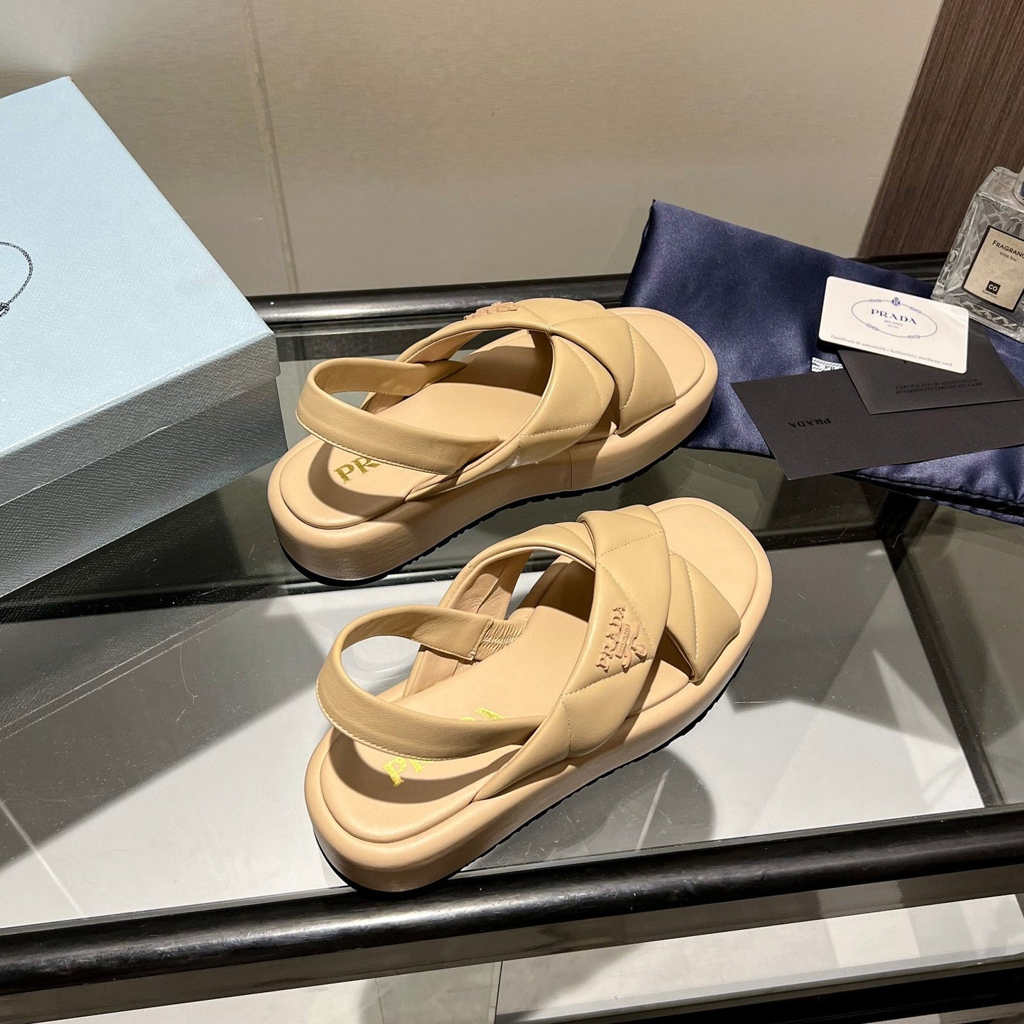 PRA PADDED CRISSCROSS SANDALS BEIGE LAMBSKIN - 35