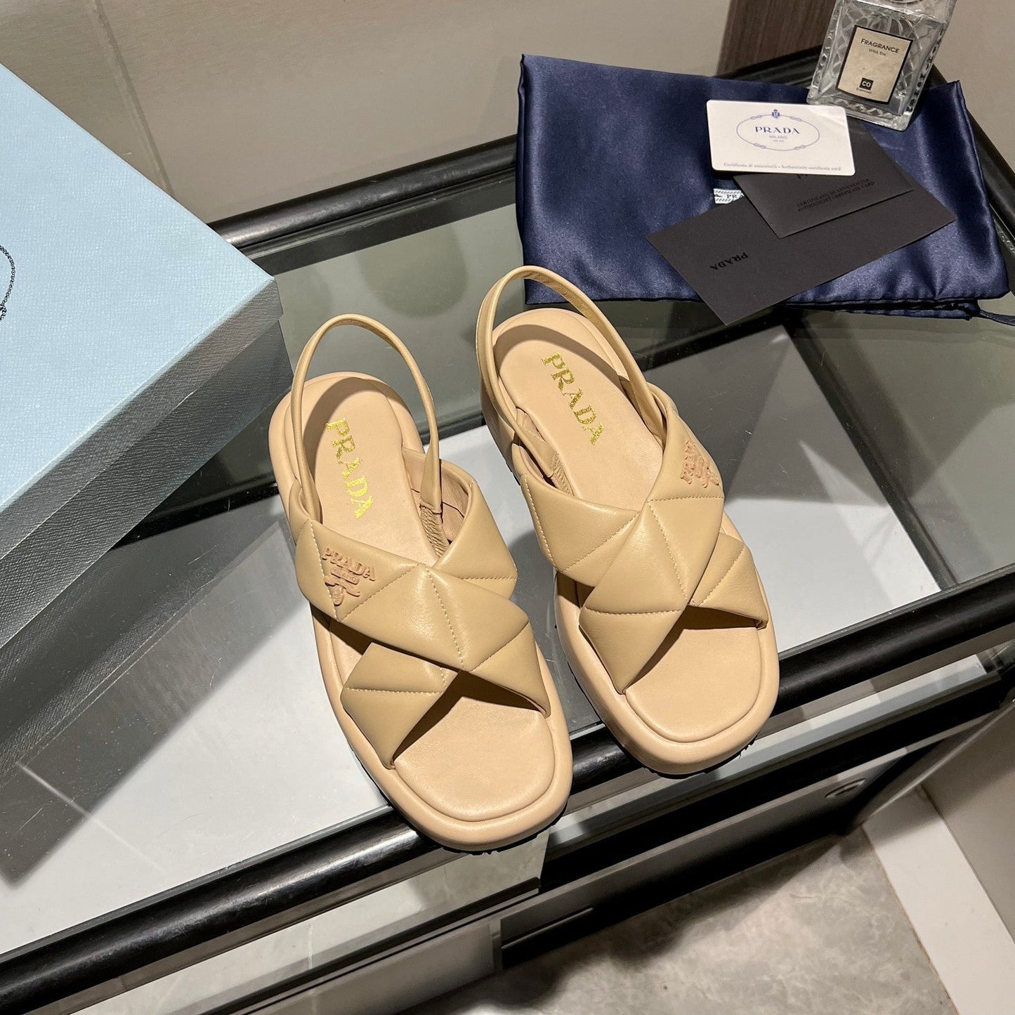 PRA PADDED CRISSCROSS SANDALS BEIGE LAMBSKIN - 35