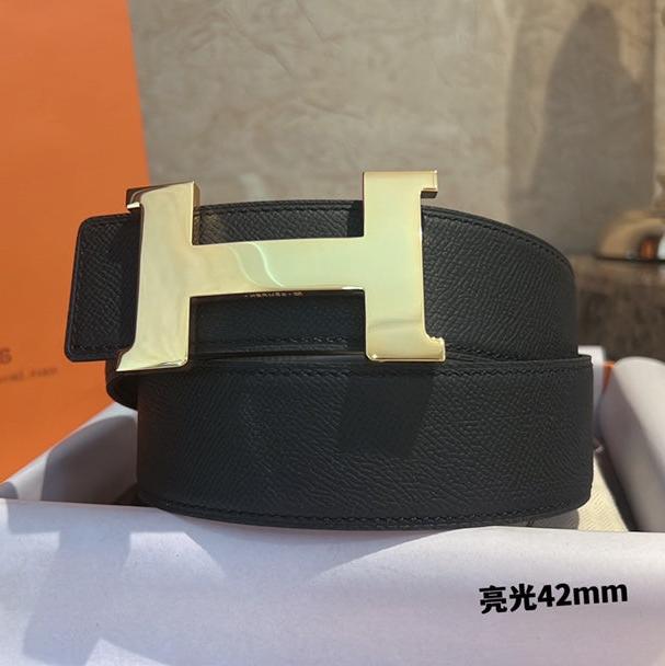 HM CONSTANCE BELT BUCKLE & REVERSIBLE BLACK LEATHER STRAP 42MM GOLD HARDWARE - 30