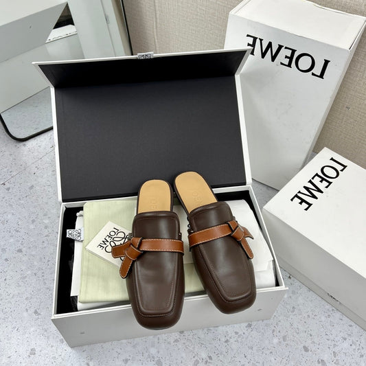 LW GATE BROWN BELTED MULE CHOCOLATE CALFSKIN - 35