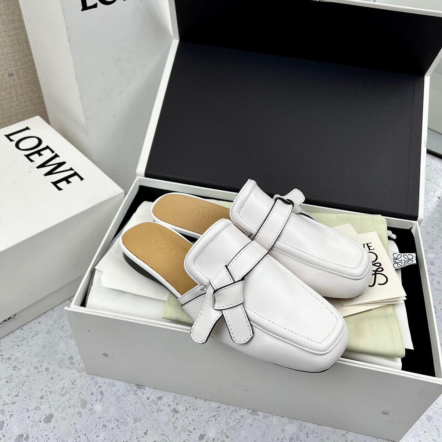LW GATE BELTED MULE WHITE CALFSKIN - 35