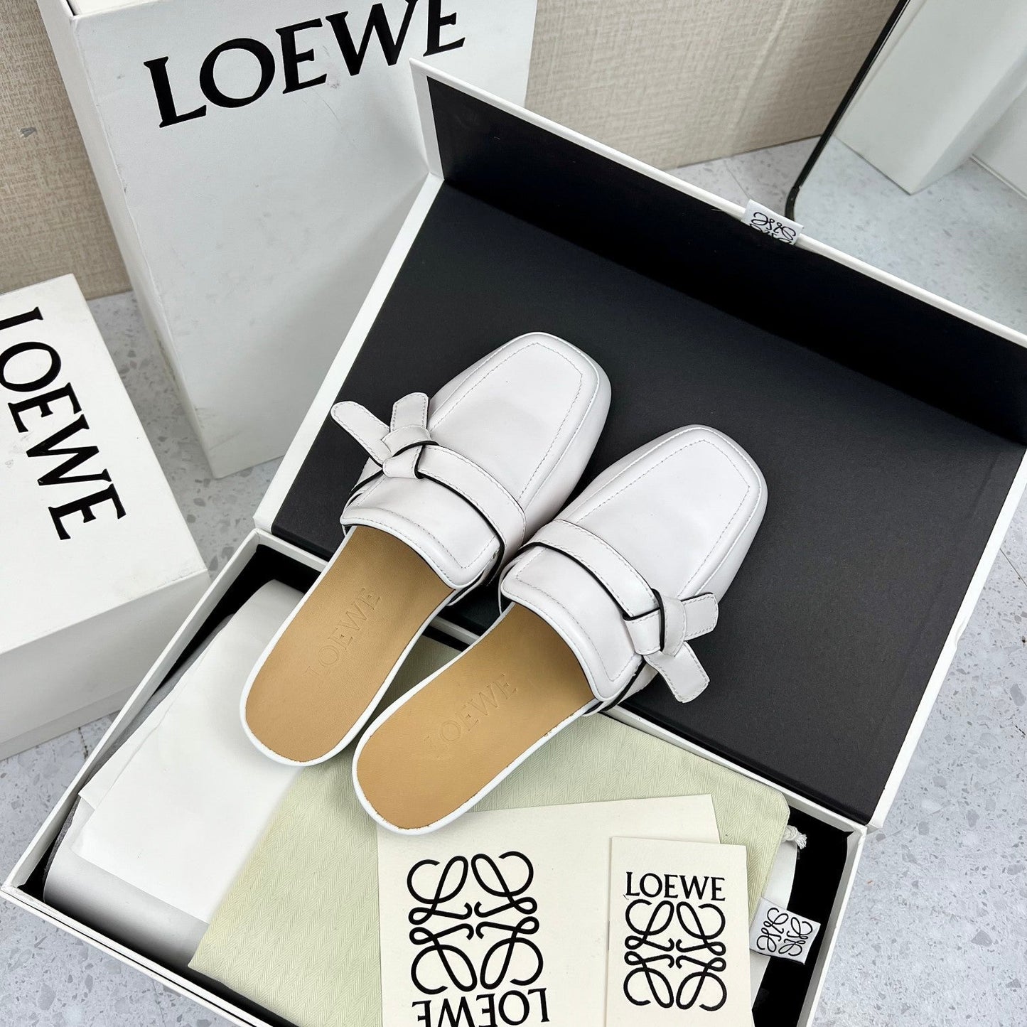LW GATE BELTED MULE WHITE CALFSKIN - 35