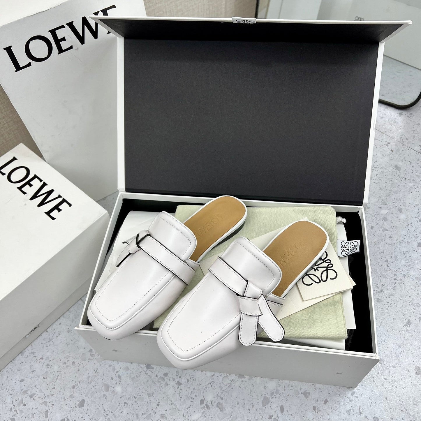 LW GATE BELTED MULE WHITE CALFSKIN - 35