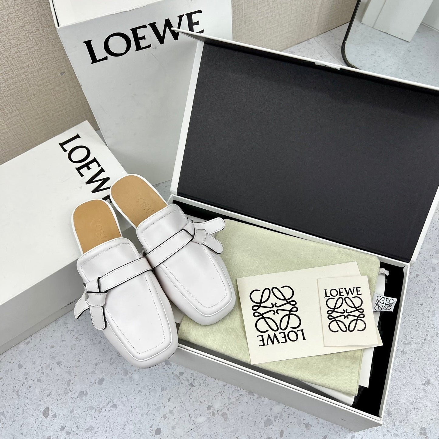 LW GATE BELTED MULE WHITE CALFSKIN - 35
