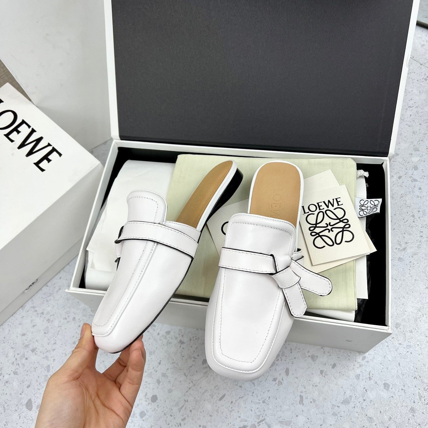 LW GATE BELTED MULE WHITE CALFSKIN - 35