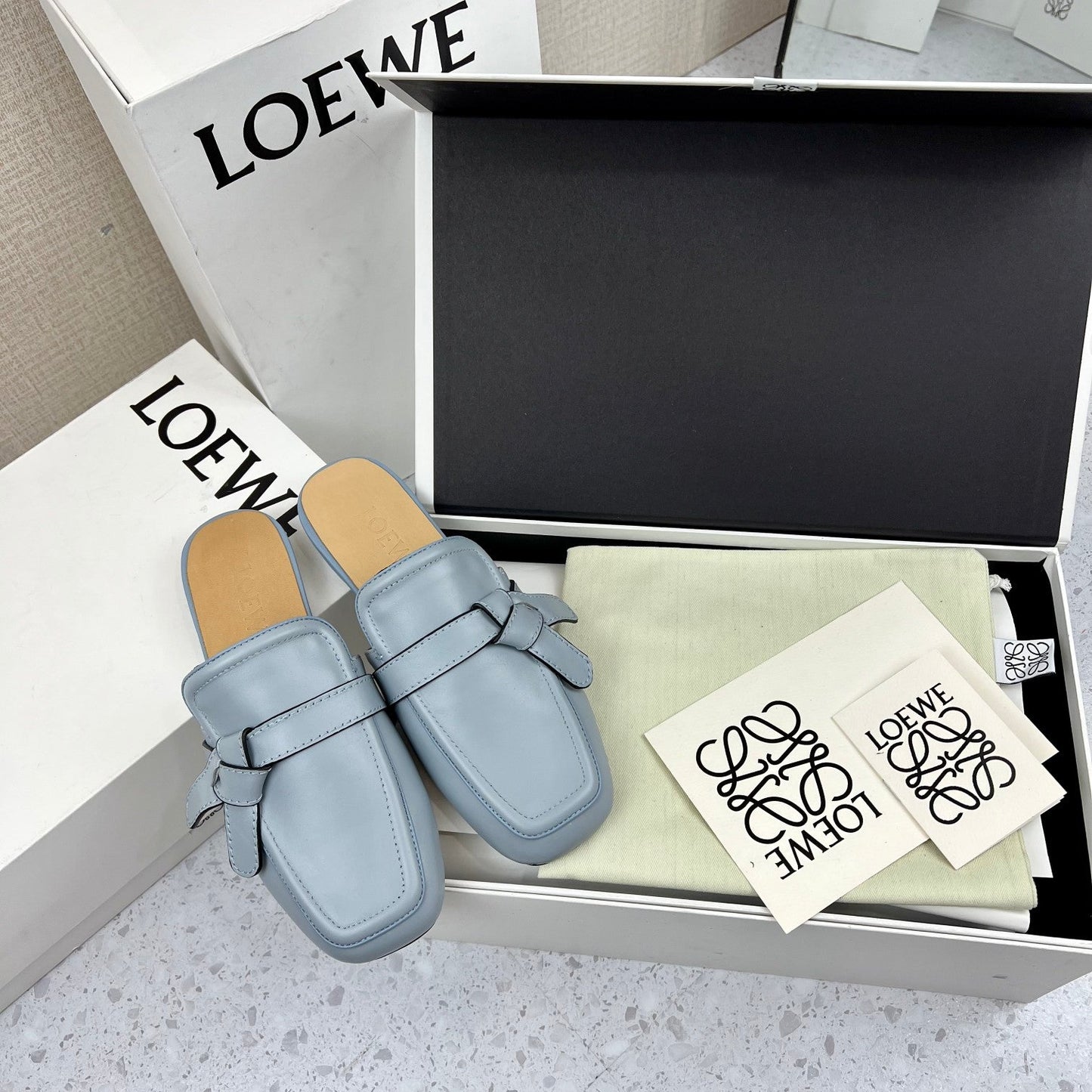 LW GATE BELTED MULE STONE CALFSKIN - 35
